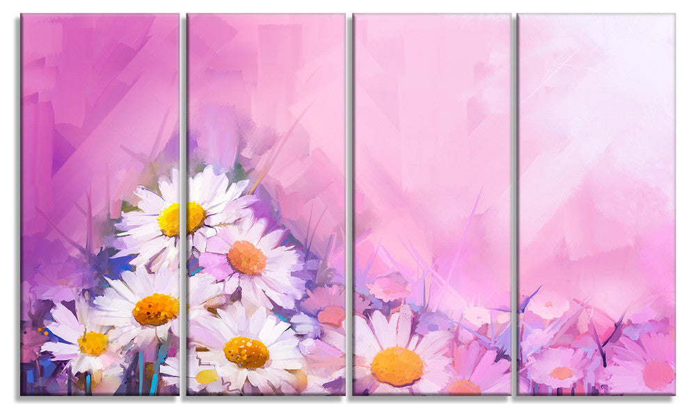 Bouquet of White Gerbera and Daisy, Floral Canvas Art Print, 48"x28", 4 Panels