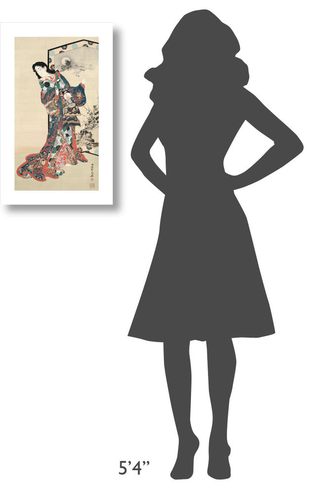 "Beauty before a Screen, 1800s" Digital Paper Print by Kawanabe Kyosai, 14"x24"