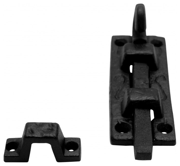 Renovators Supply Door Lock Latch 4" Wrought Iron Black Offset Slide Bolt Latch