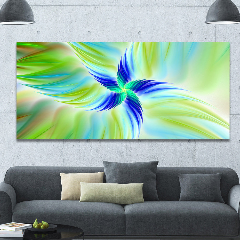 Huge Rotating Green Flower, Large Floral Canvas Art Print, 60"x28"