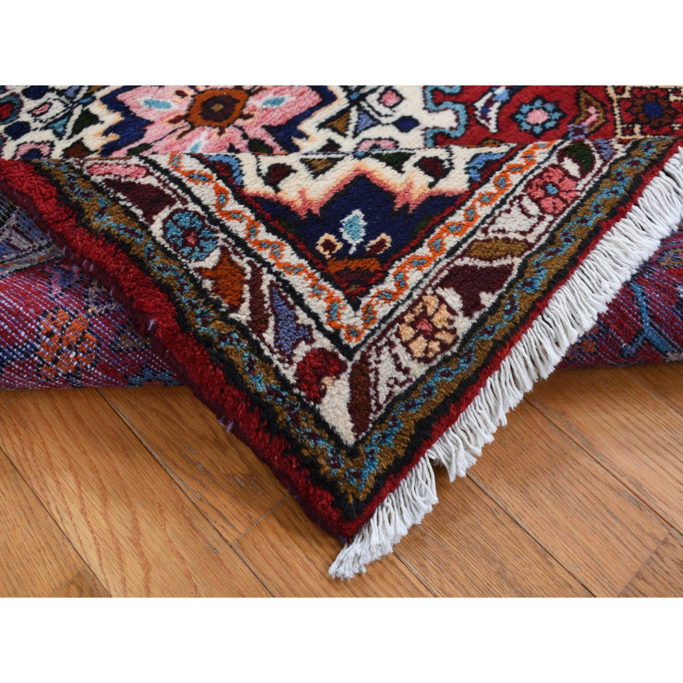 Maroon Red New Persian Bohemian Hamadan Pure Wool Hand Knotted Rug 3'7" x 4'8"