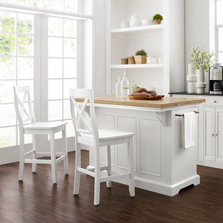 Julia Wood Top Island With X-Back Stools, Island and 2 Stools