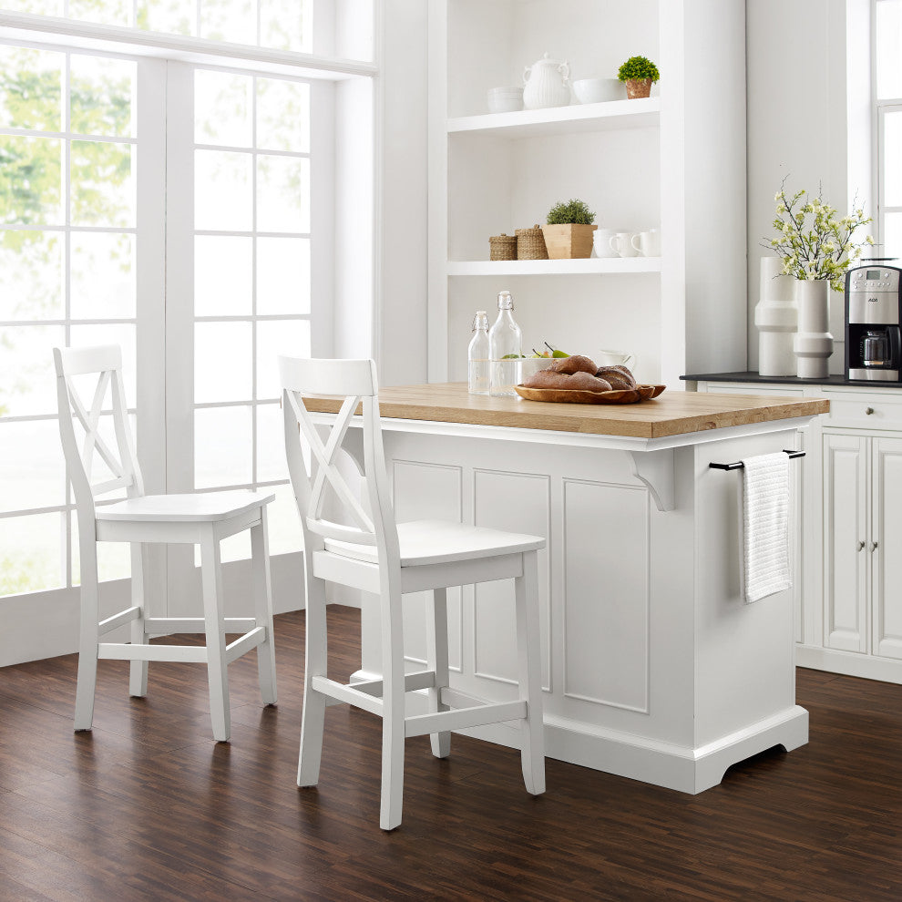 Julia Wood Top Island With X-Back Stools, Island and 2 Stools