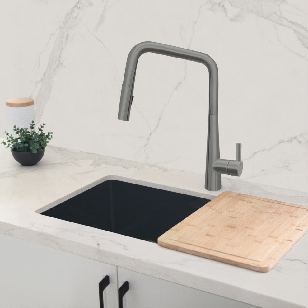STYLISH Modern Single Handle  Pull Down Sprayer Kitchen Faucet in Gunmetal