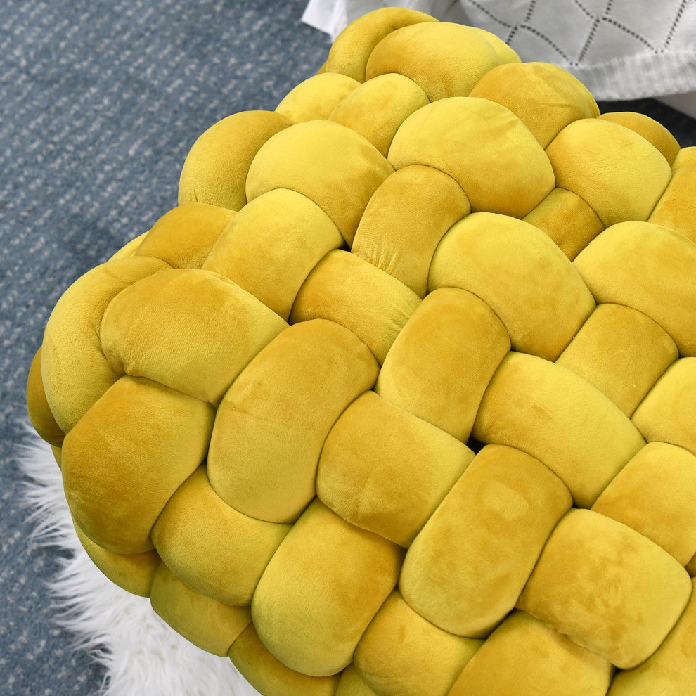 Velvet Pouf Stool Ottoman, Lemon Curry, 27''x20''x20''