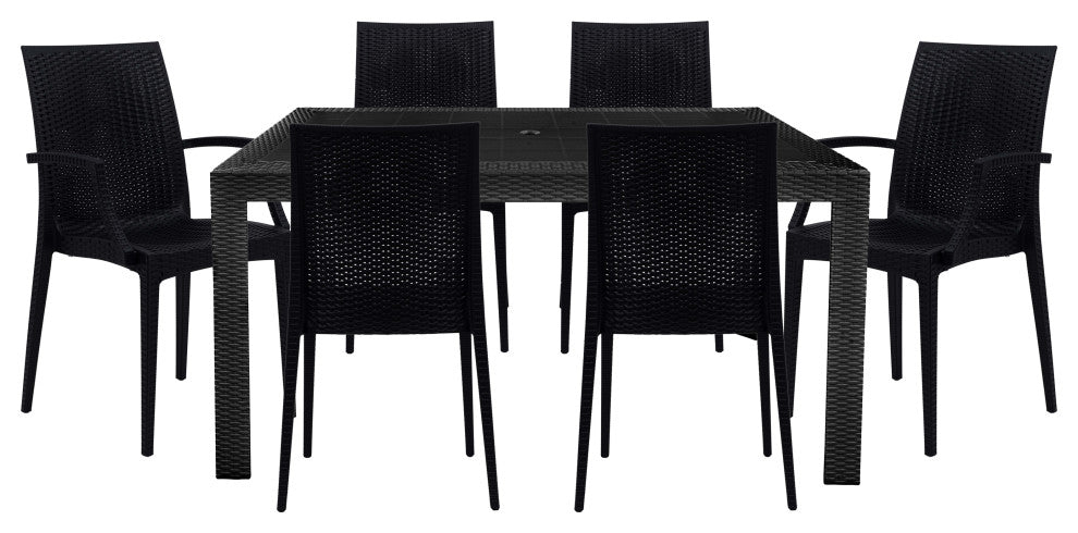 LeisureMod Mace 7-Piece Dining Set with 4 Side Chairs 2 Arm Chairs, Black