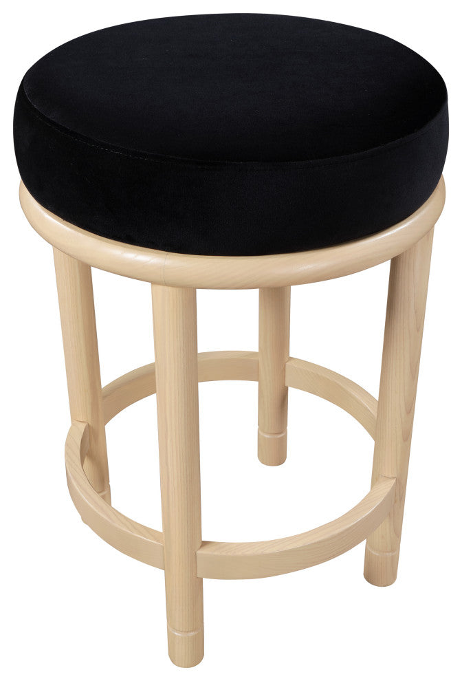 Monette Upholstered Bar and Counter Stool, Black, Velvet, Natural Finish