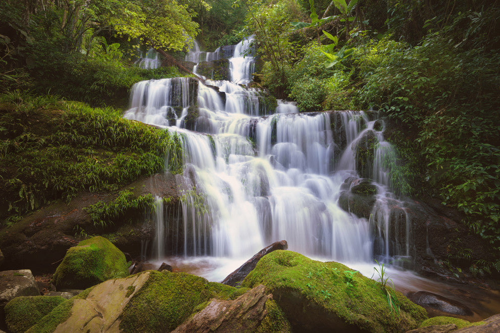 Cascading Water at Mun Daeng Waterfall Landscape Photo Canvas Wall Art Prints, 18" X 24"
