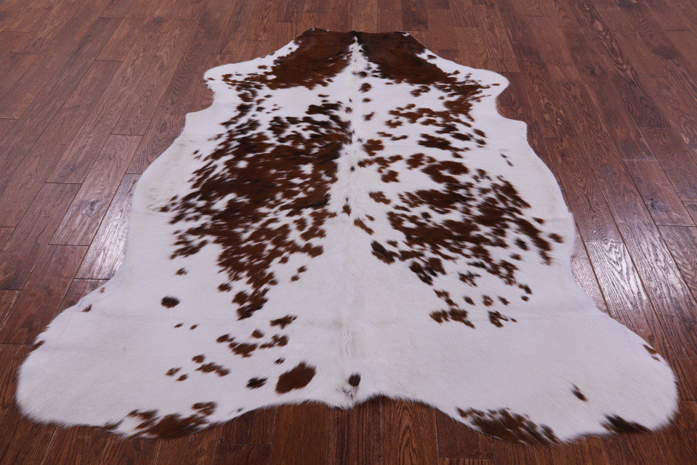 6' 9" X 5' 5" Brown and White Natural Cowhide Rug C1520