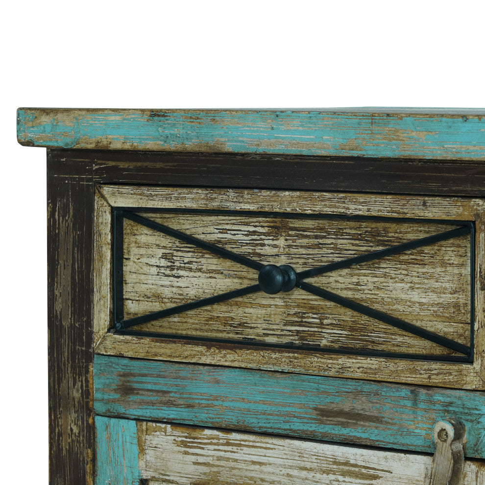 Tracey Handmade Distressed Mango Wood Sideboard, Multicolored