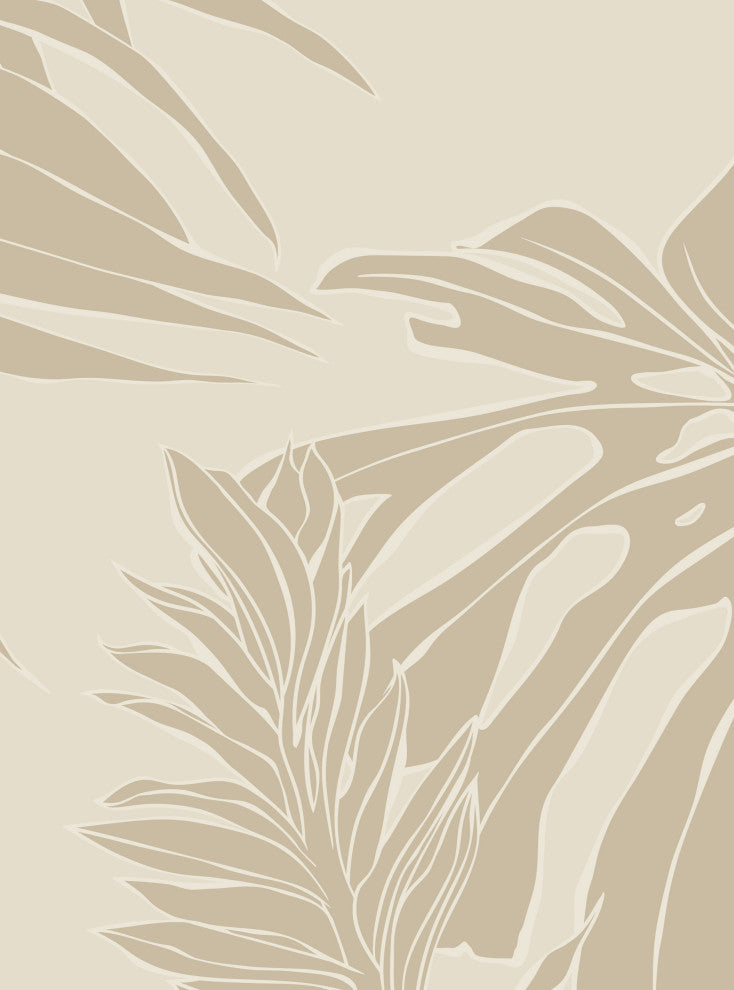 Hand Drawn Jungle Leaves Vinyl Peel and Stick Mural, Beige, 24"x108", Single