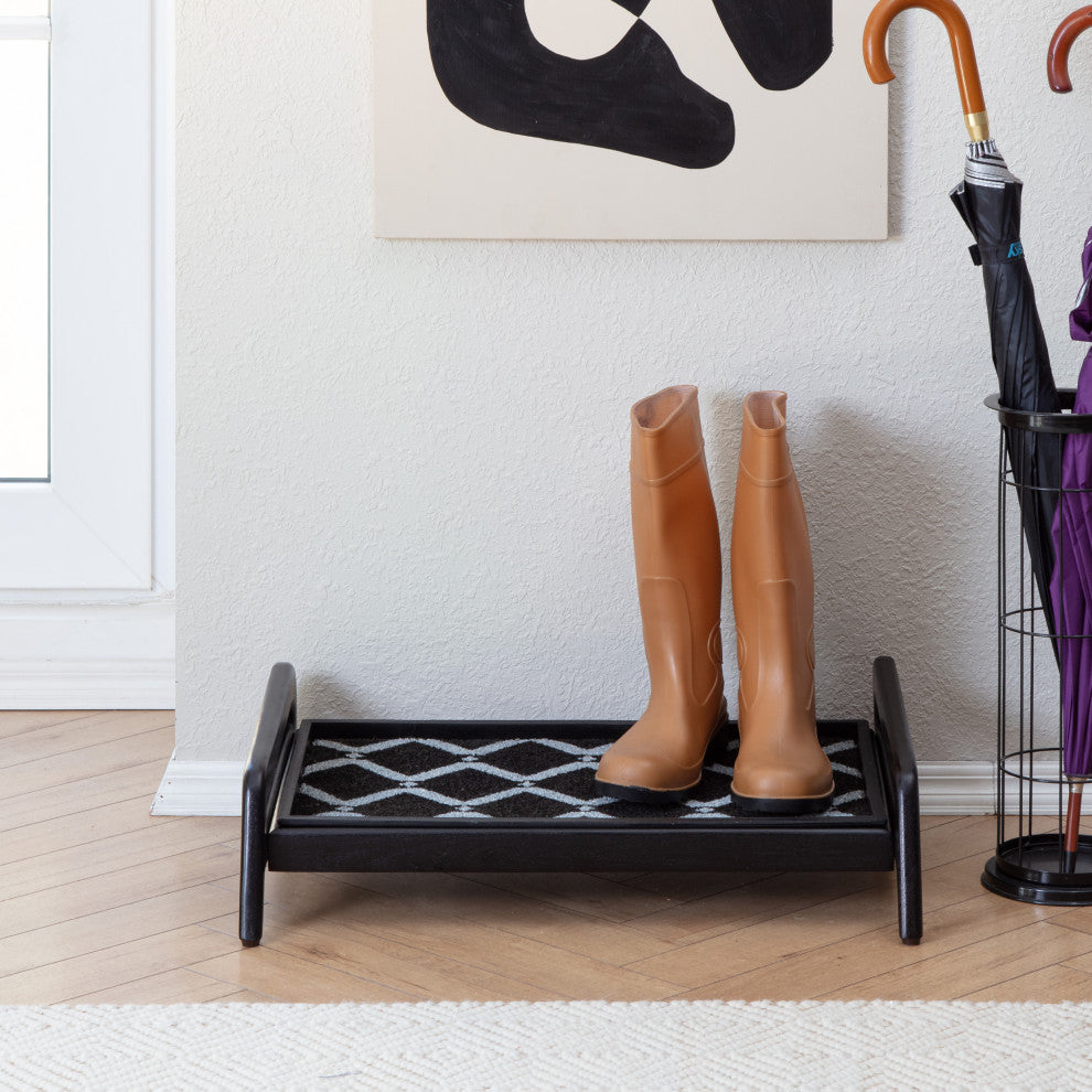 Single-Tier Black Stand With 2-Pair Rubber Boot Tray San Tropez