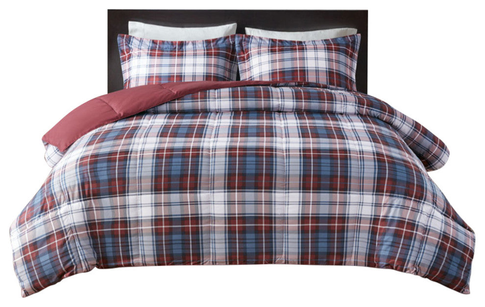 Madison Park Essentials Parkston Moisture Management Plaid Comforter Set, Red, K