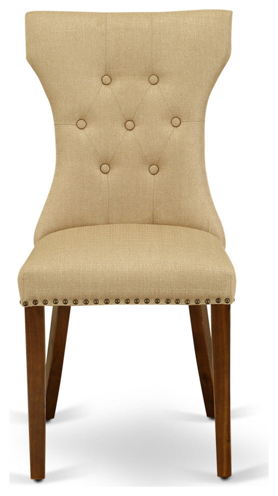 Gallatin Parson Chair, Antique Walnut 401 Leg, Brown Fabric Color Set of 2