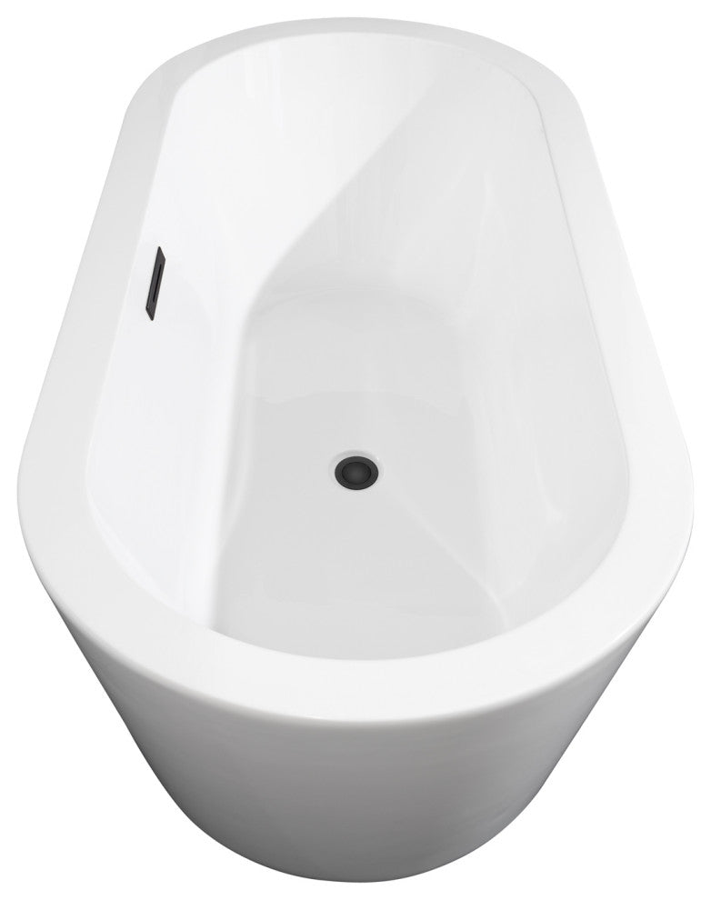 67" Freestanding Bathtub, White, Matte Black Drain and Overflow Trim