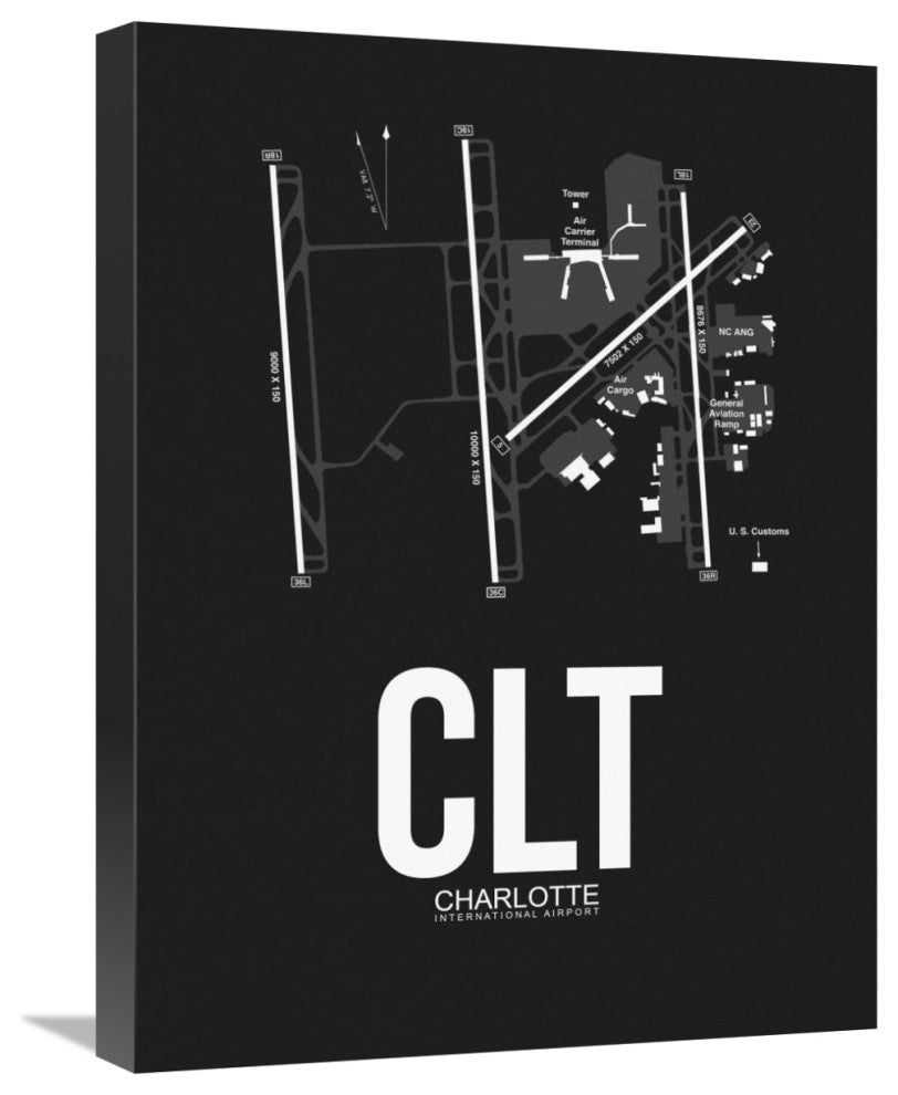 "CLT Charlotte Airport Black" Fine Art Print