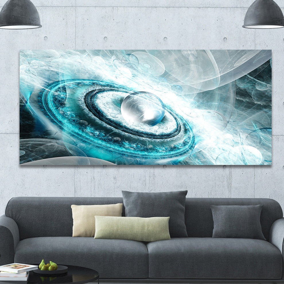 Blue Fractal Flying Saucer, Large Floral Canvas Art Print, 60"x28"