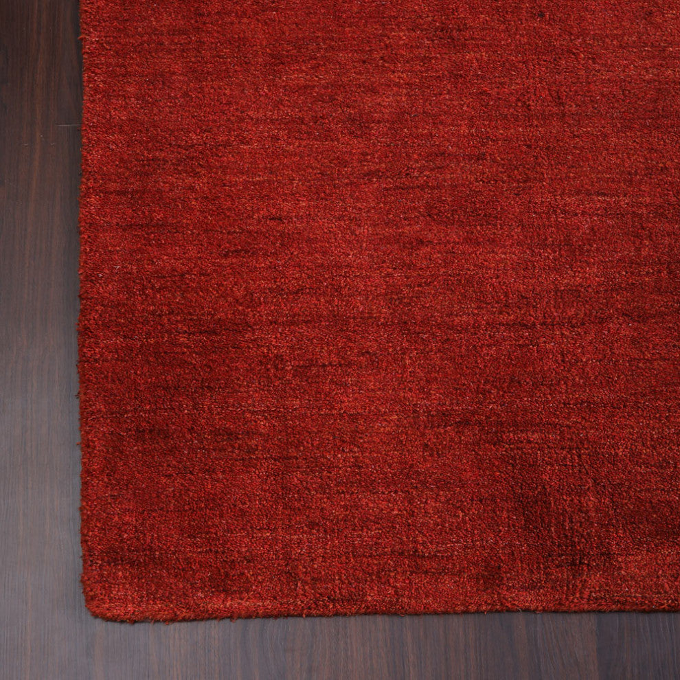 Hand Knotted Loom Silk Area Rug Solid Light Red