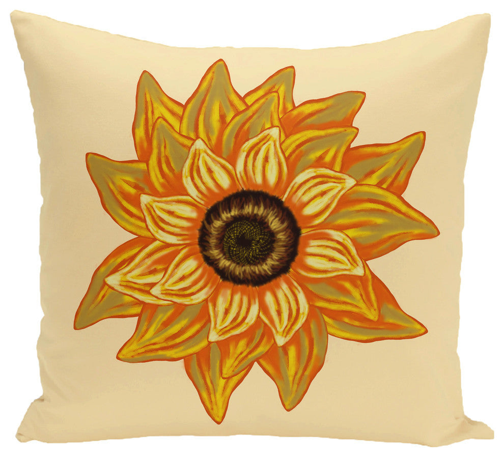 El Girasol Feliz Flower Print Pillow, Yellow, 18"x18"