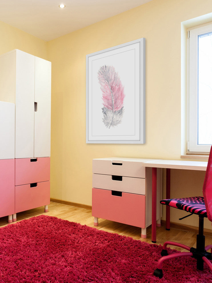 Marmont Hill, "Pink Feather" by Thimble Sparrow Framed Painting Print, 16x24