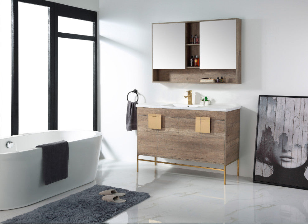 Shawbridge 48" Single Sink Bathroom Vanity, Shadow Gray, Satin Brass Hardware