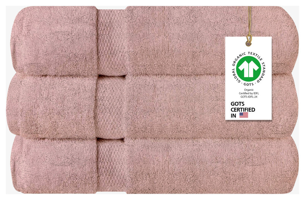 Organic 100% Cotton 650 GSM Feather Touch Quick Dry Bath Towel, Rose Dust, Pack of 3