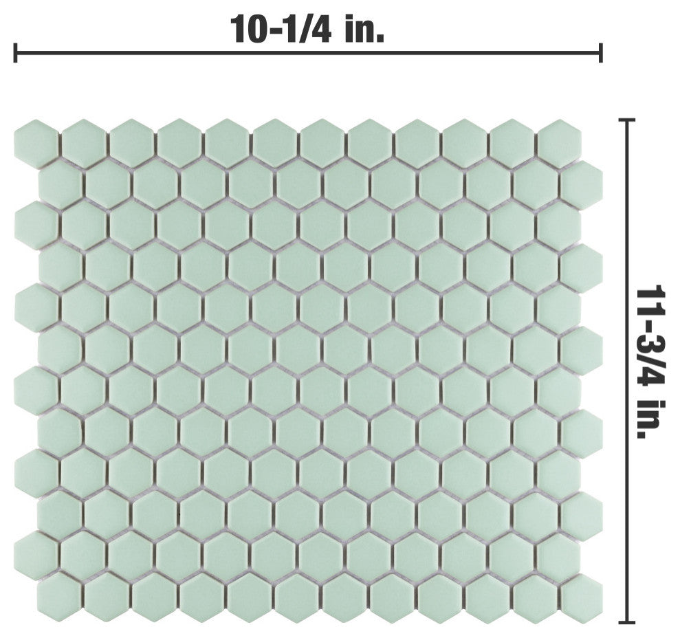 Metro Hex Matte Porcelain Mosaic Floor and Wall Tile, Green