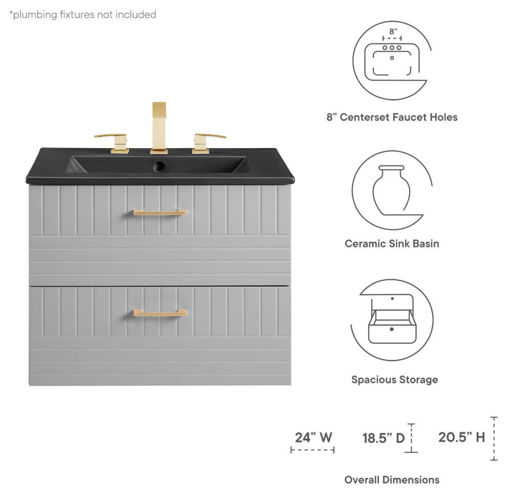 Daybreak 24" Bathroom Vanity, Light Gray Black