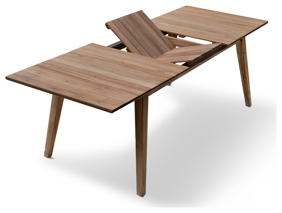 ROSSIO - ICOO Outdoor 6+1 Piece Retractable Teak Dining Set, Brown, 82'inch