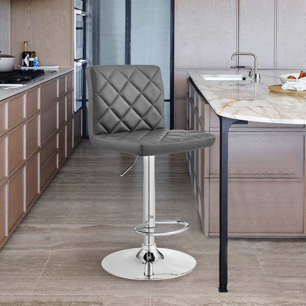 Duval Adjustable Gray Faux Leather Swivel Bar Stool