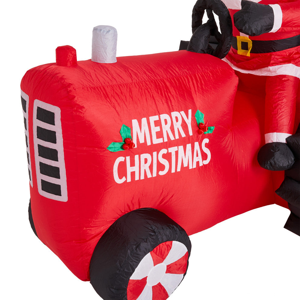 11FT Lighted Inflatable Santa on Tractor Decor