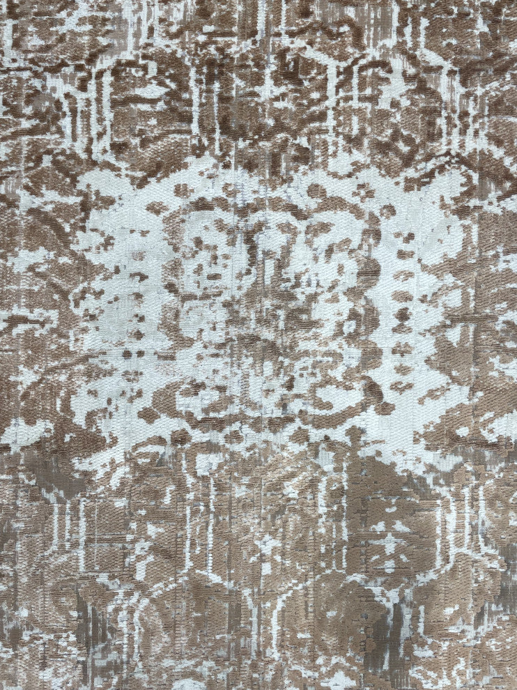 Hand-Knotted Wool Ivory/Copper Transitional Modern Heriz Rug, 7' X 9'
