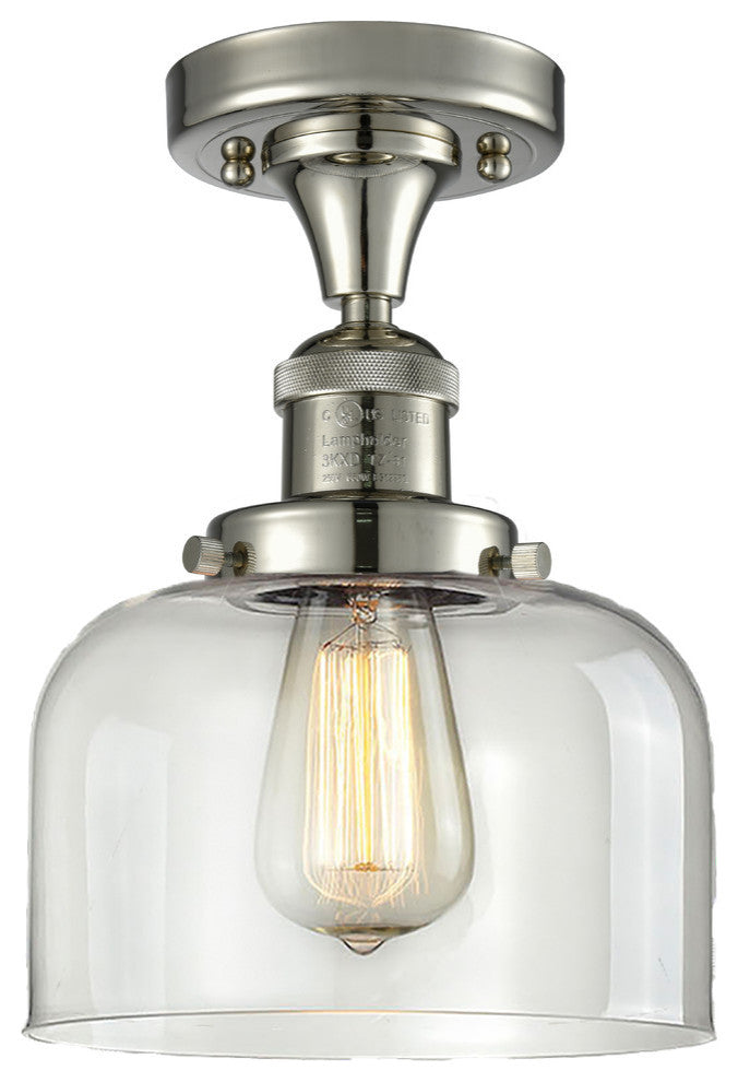 Large Bell 8" Semi-Flush Mount, Polished Nickel, Glass: Clear