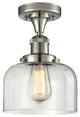 Large Bell 8" Semi-Flush Mount, Polished Nickel, Glass: Clear