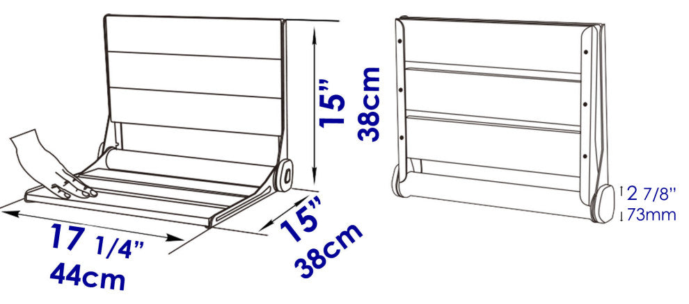 17" Folding Teak Wood Shower Seat Bench with Backrest
