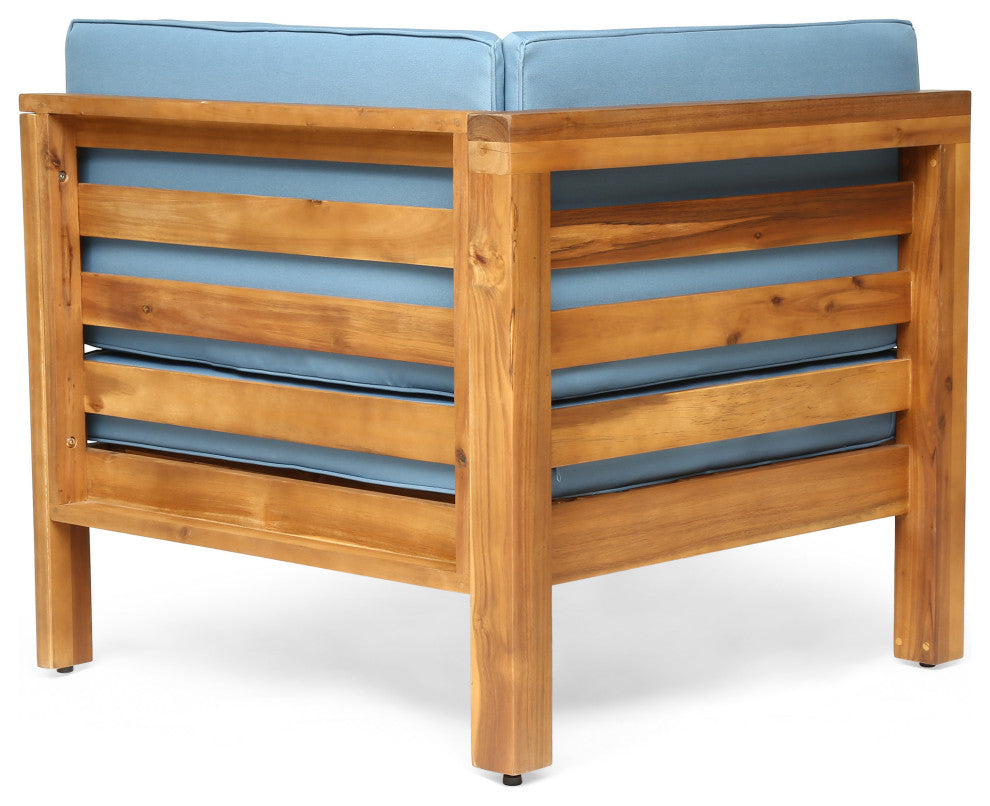 GDF Studio Dawson Outdoor 2-Seater Acacia Wood Sectional Loveseat Set, Blue