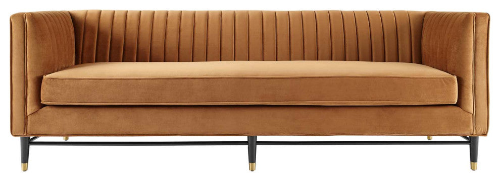 Tufted Sofa, Velvet, Brown, Modern, Living Lounge Room Hotel Lobby Hospitality