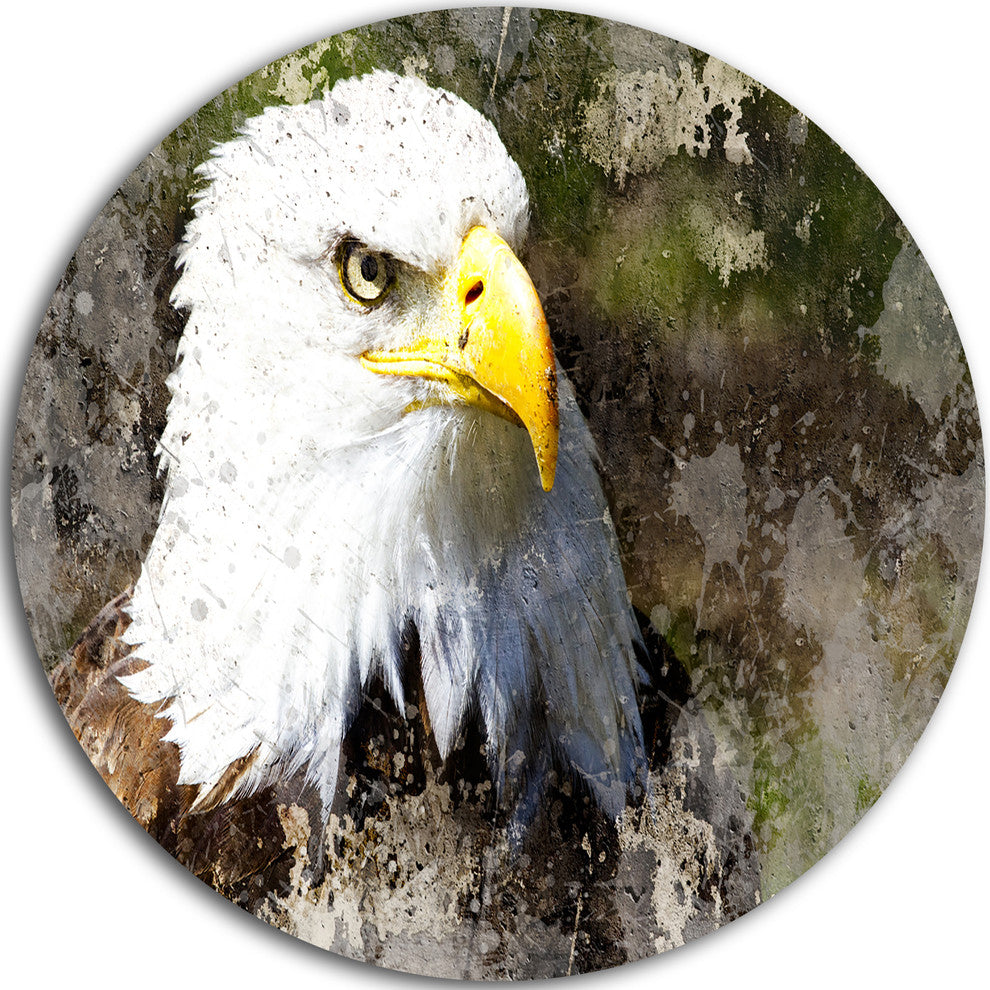 Eagle Head With Textures, Animal Digital Art Round Metal Wall Art, 11"