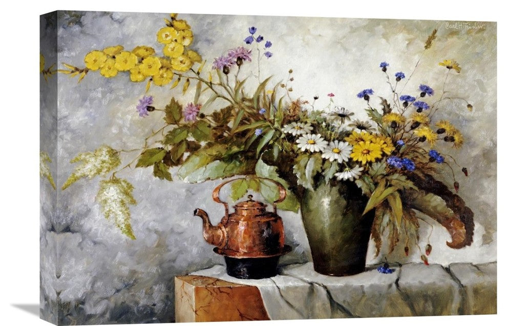 "Cornflowers, Daisies and Other Flowers In a Vase" Artwork, 22" x 15"