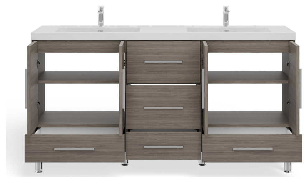 The Latitude Bathroom Vanity, Gray, 68", Double Sink, Freestanding