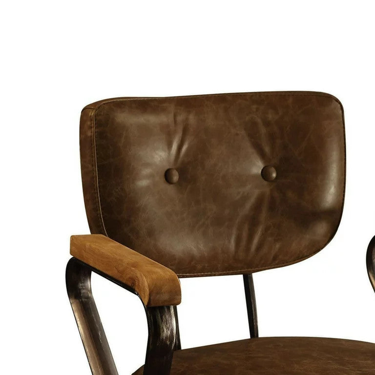 Swivel Office Chair, Metal Frame With Padded Leather Seat & Curved Arms, Whiskey