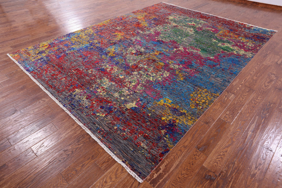 8' 9" X 12' 1" Modern Wool and Silk Hand Knotted Rug Q11853