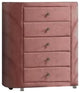 Benzara BM275663 Tall Dresser Chest, 5 Drawers, Round Metal Knobs, Velvet, Pink