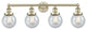 Small Beacon 4-Light 34" Bath Vanity Light, Antique Brass Finish, Seedy Shade