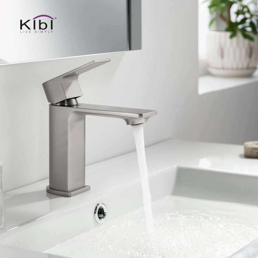 KIBI Mirage Single Handle Bathroom Faucet, Brush Nickel, With Drain