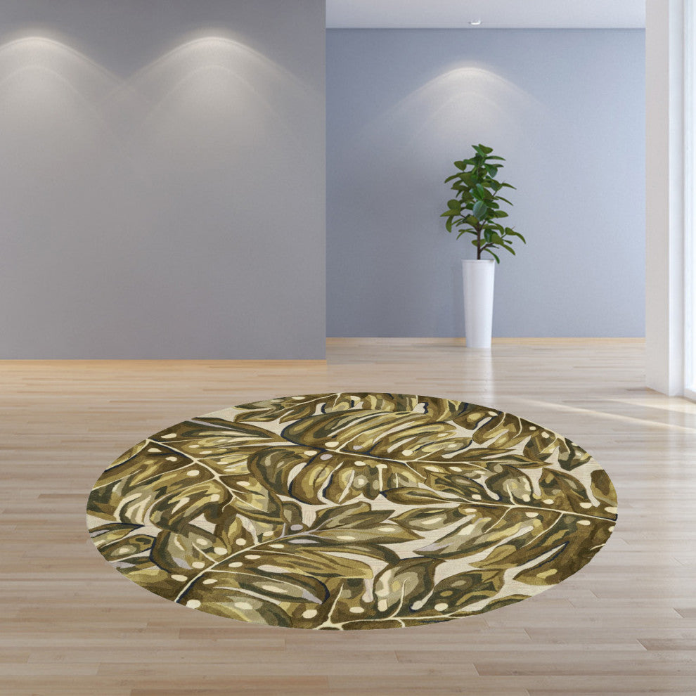 HomeRoots 5' Round Wool Green Area Rug