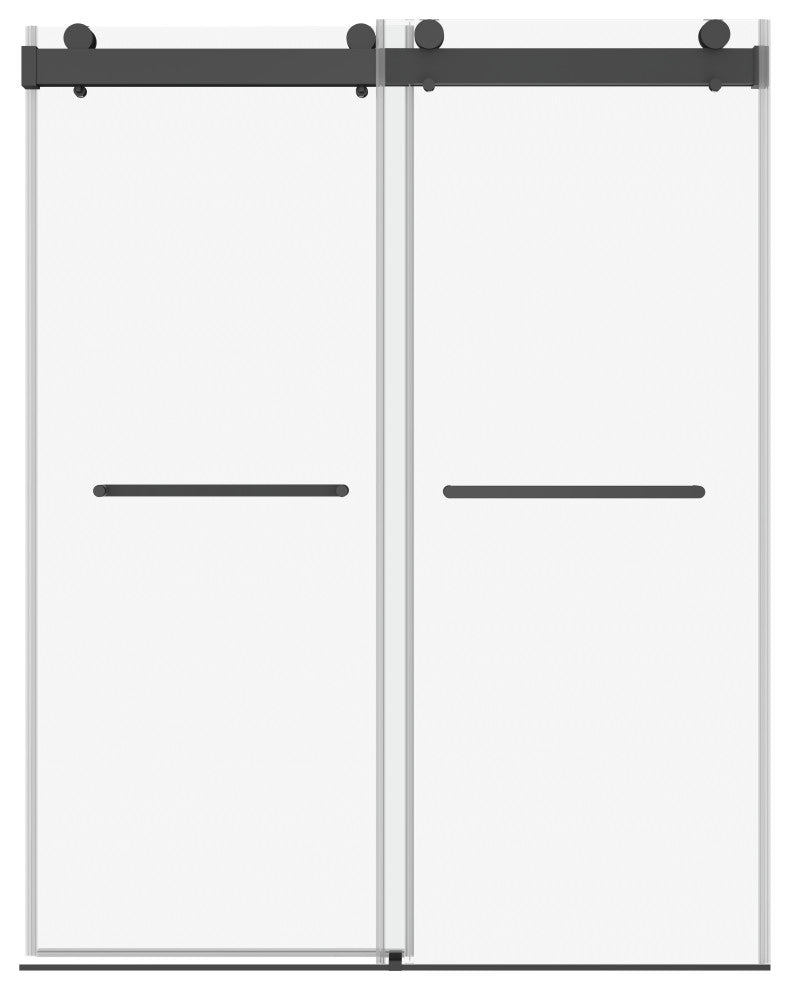 48" Frameless Sliding Shower Door, Matte Black, Soft-Closing