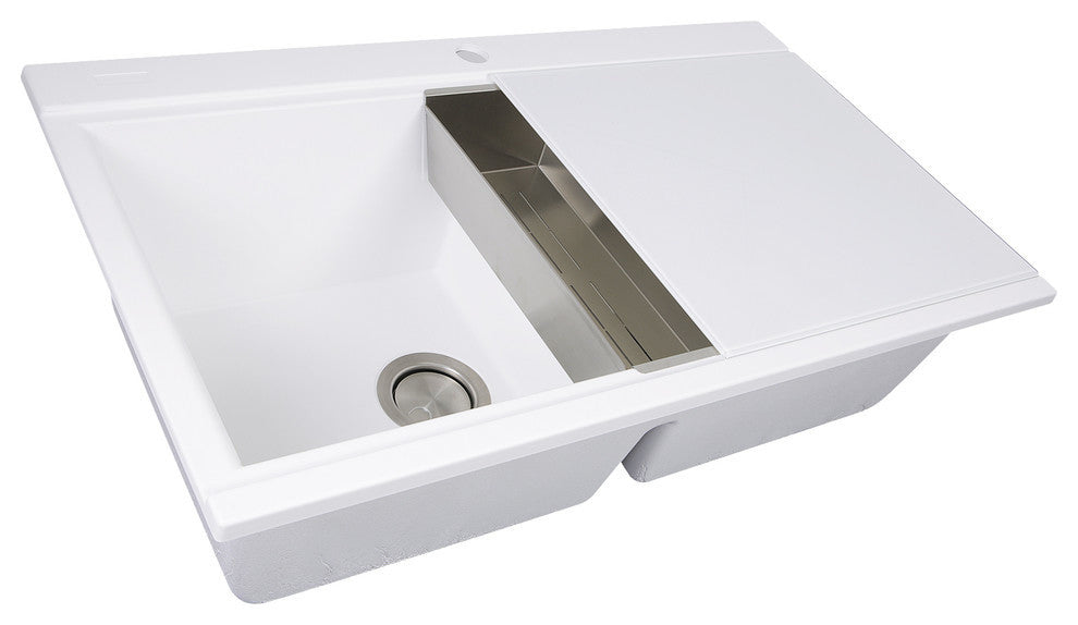 Nantucket Sinks Large Double Bowl Prep Station Topmount Granite Composite, White