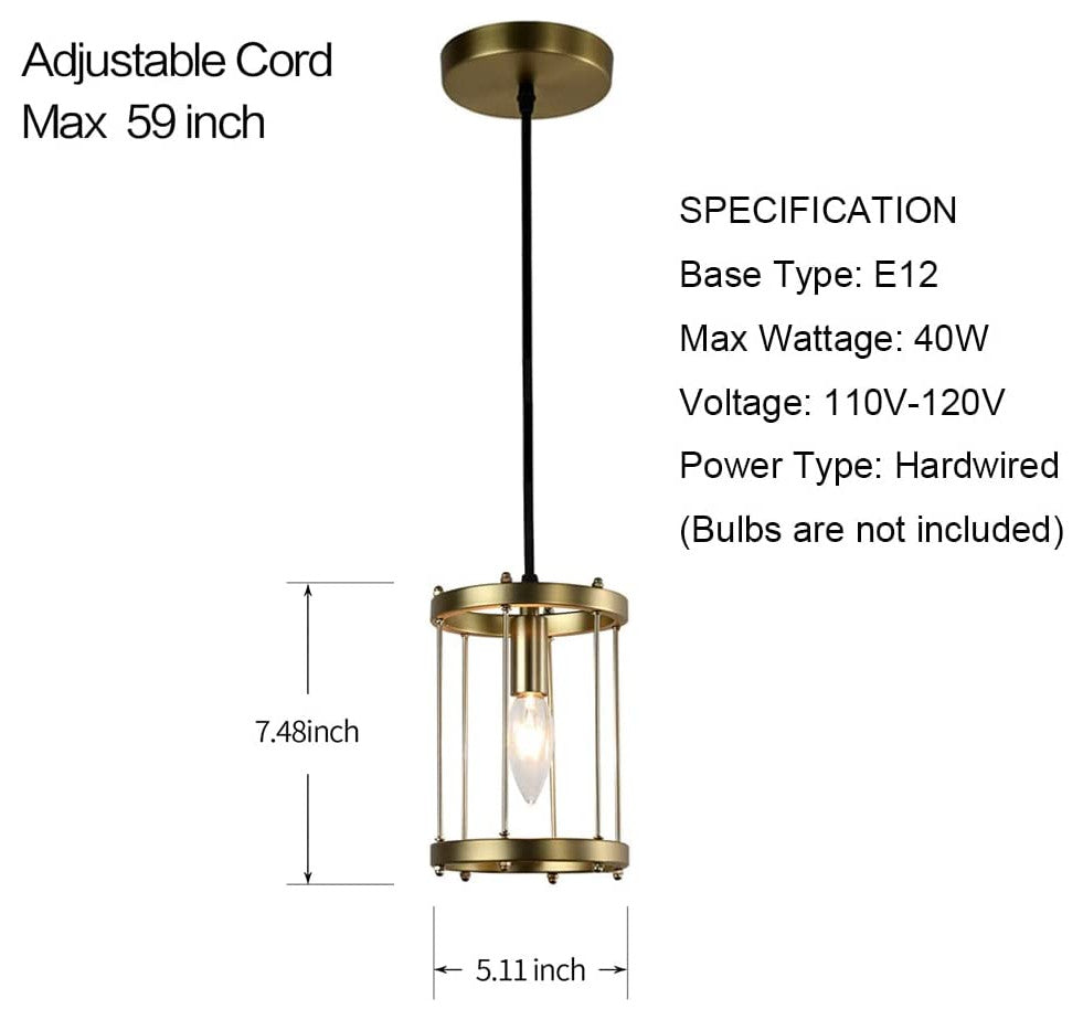 E12 Gold Pendant Light Cylinder Farmhouse Island Pendant Light