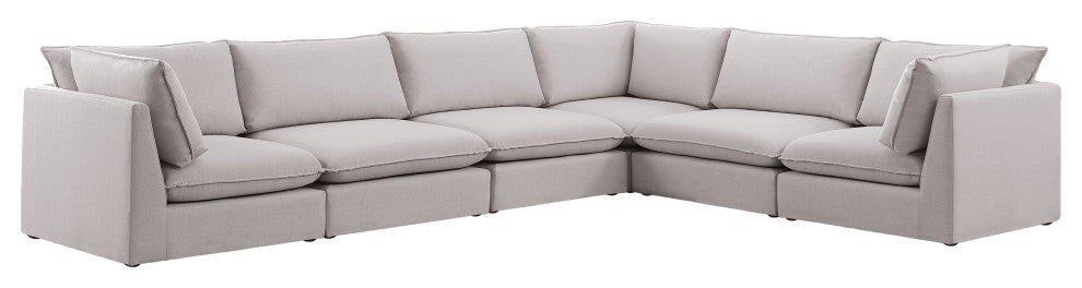 Mackenzie Linen Textured Fabric 6-Piece Modular L-Shaped Sectional, Beige